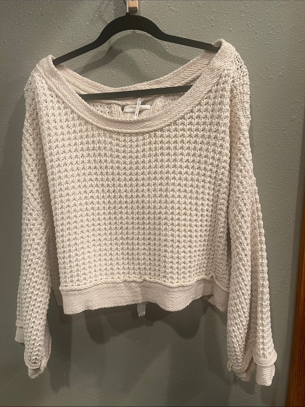 Free People Cream Off-Shoulder Waffle Knit Sweater